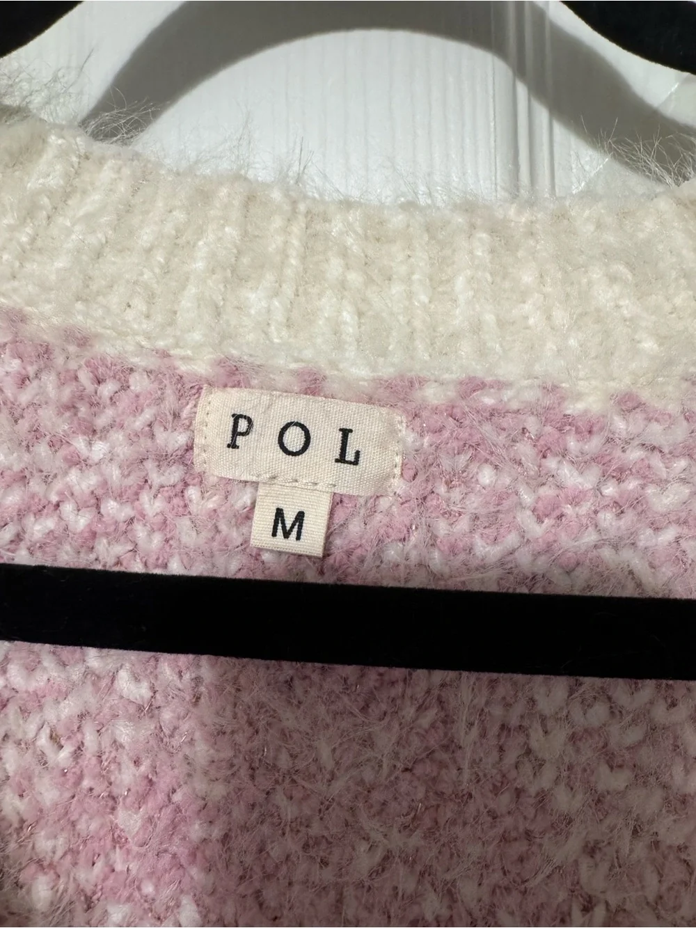 POL Pink and Cream Argyle Fuzzy Button-Front Cardigan oversized